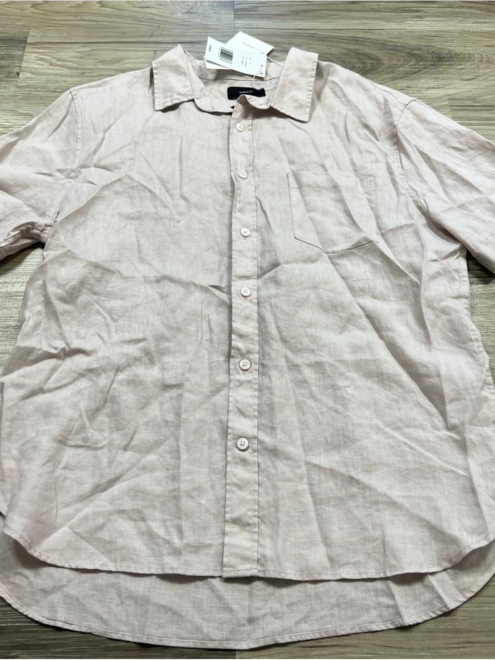 Vince Classic-Fit Short-Sleeve Linen Casual Shirt Pink Mens Size Medium $195 NWT